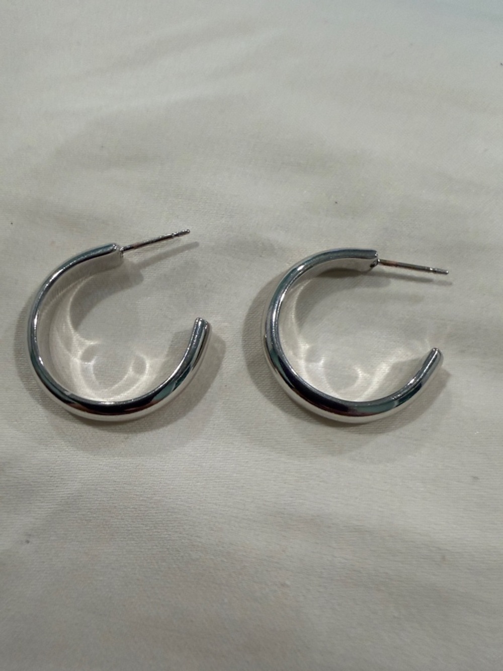 Polished Silver Tone Chunky Hoop Earrings for Women
